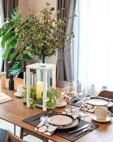 Huquary 16 Pcs Wooden Candle Lantern Set Includes 8 Rustic Wedding Centerpieces for Table Farmhouse Wooden Candle Holder and 8 Flameless Decorative LED Candles for Wedding Decor (White,Rectangle) Huquary