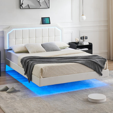 GAOMON Full Size Floating Bed Frame with RGB Led Lights Headboard, Modern Floating Led Full Bed Frame with Upholstered Adjustable Headboard, Stable Structure, No Box Spring Needed, Easy Assembly GAOMON