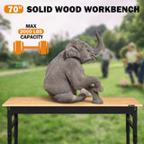 Betterhood 70" Adjustable Workbench on Wheels, 2000 LBS Heavy Duty Work Table with Power Outlets & Pegboard, Rubber Wood Workstation for Garage, Workshop, Office, Home, Commercial Betterhood