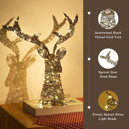 Shinowa Christmas Tree Topper, Deer Tree Topper Battery Operated Reindeer Xmas Tree Toppers Christmas Decorations with 6H Timer & 3.3 FT Extension Cord for Xmas Tree, Table, Cabinet, Black Gold