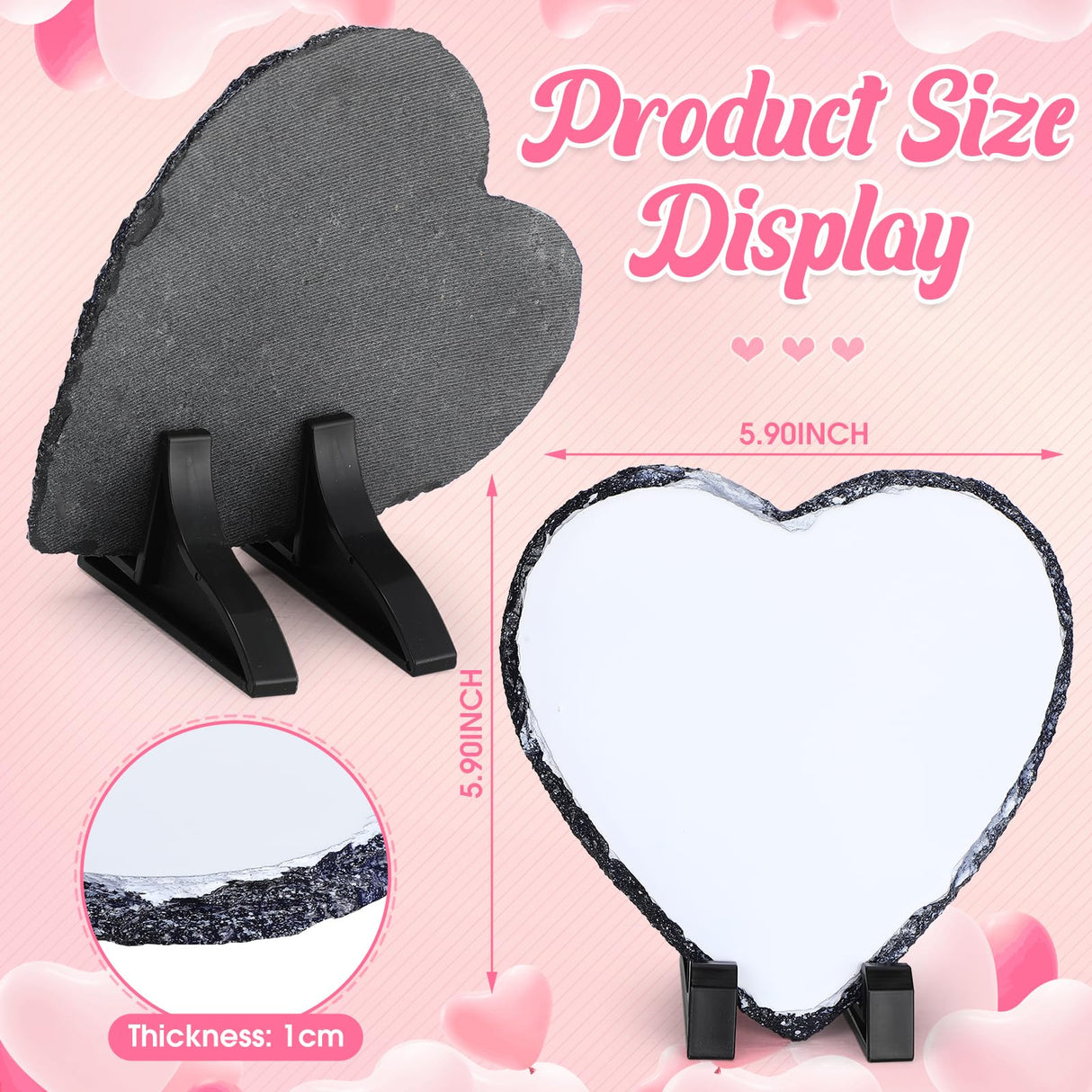 Seajan 18 Pieces Sublimation Slate Blanks Heart Shaped Stone Customized Memorial Frame with Display Stands 5.9 x 5.9 Inch Rock Sublimation Plaque Blank Personalized Picture Frame for Heat Transfer Seajan
