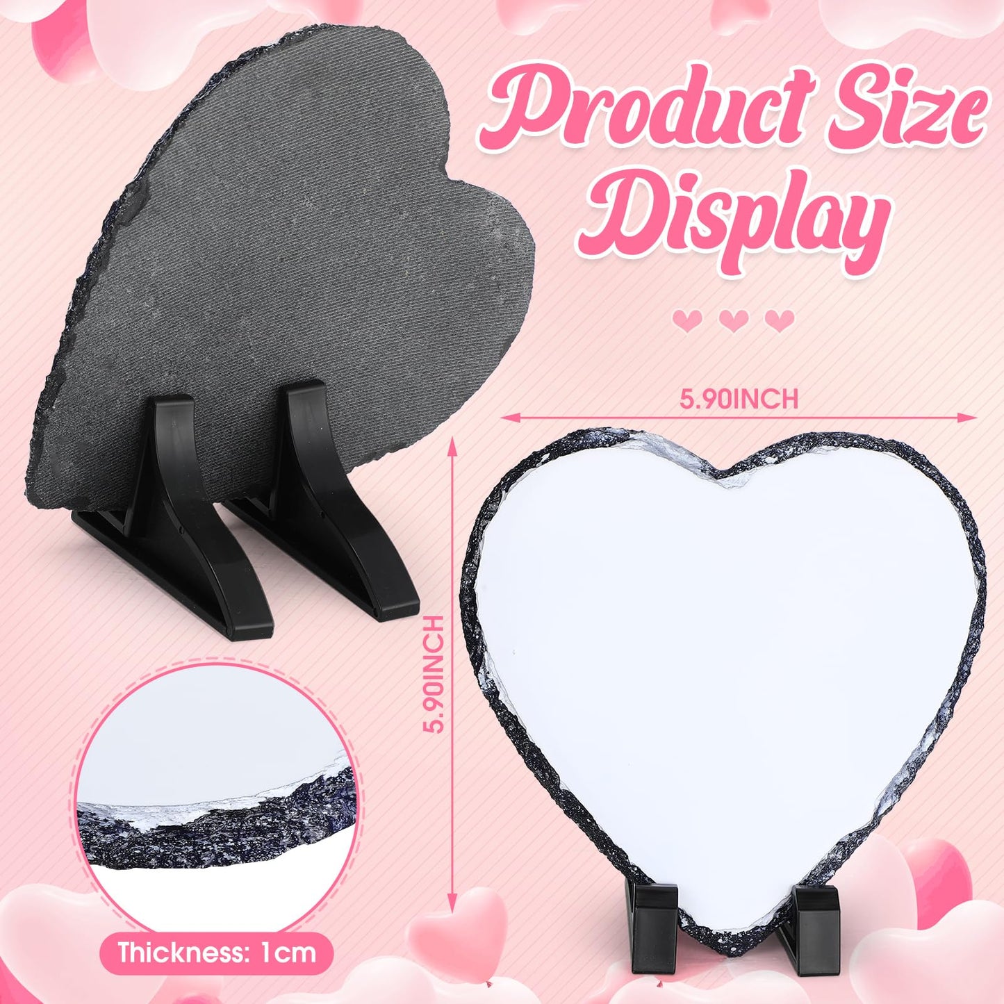 Seajan 18 Pieces Sublimation Slate Blanks Heart Shaped Stone Customized Memorial Frame with Display Stands 5.9 x 5.9 Inch Rock Sublimation Plaque Blank Personalized Picture Frame for Heat Transfer