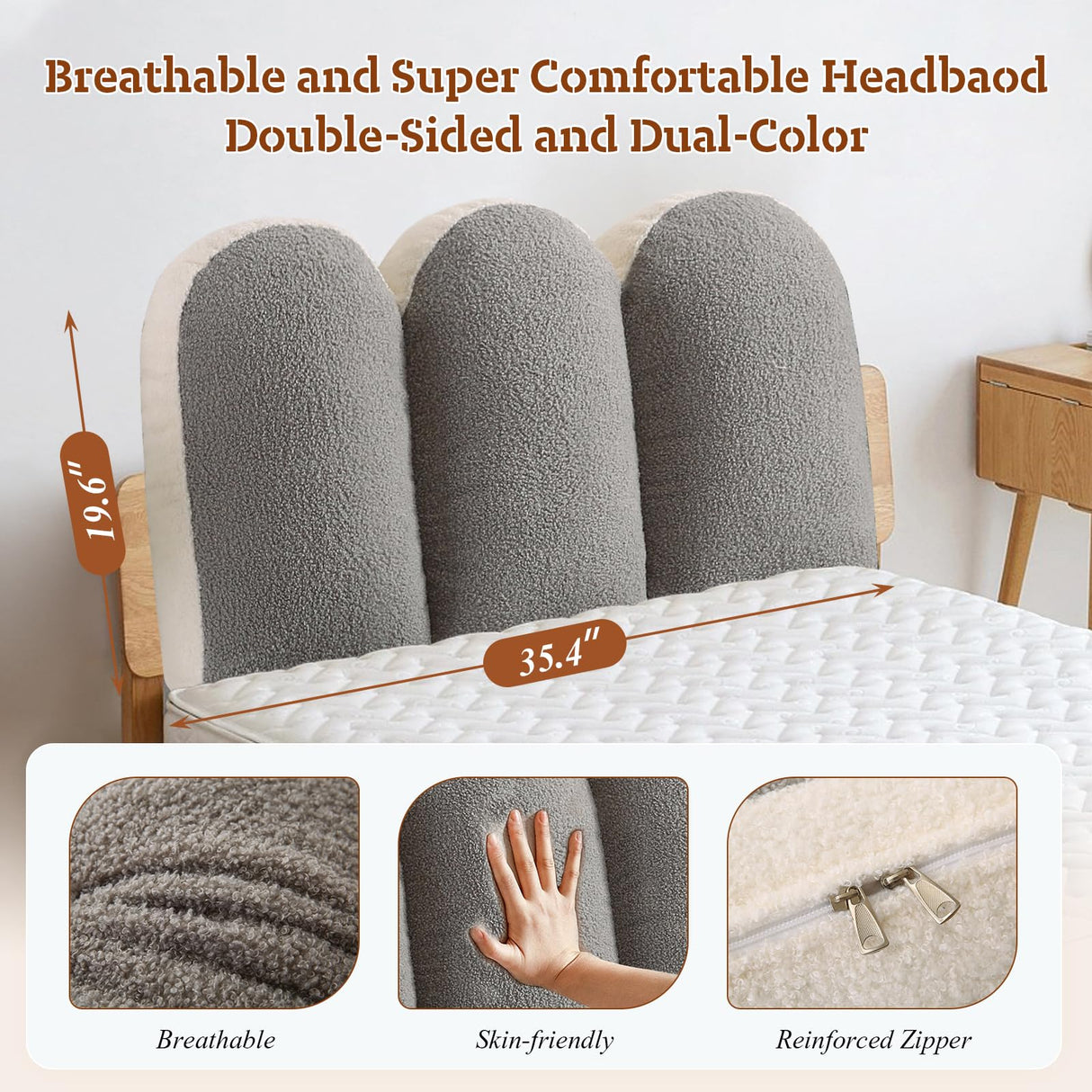 Ziihome Upholstered Tufted Headboard Pillow - Ultra Thick, Movable, Double Color Design for Twin & Queen Bed Ziihome