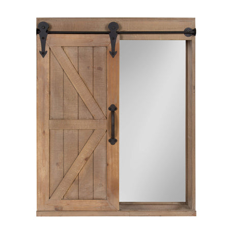 Kate and Laurel Cates Decorative Wood Wall Storage Cabinet with Rectangle Mirror and Sliding Barn Door, 22 x 28, Rustic Brown, Farmhouse Decor for Wall Storage Kate and Laurel