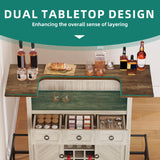 YITAHOME Home Bar Unit with LED Lights ＆ Drawer, Farmhouse Bar Cabinet with Glasses Holder and Wine Storage, Liquor Bar Table Mini Bar with Footrest for Living Room, Off White+Walnut Grain YITAHOME