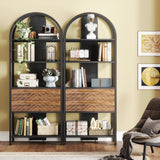 Tribesigns 4-Tier Bookshelf with 2 Drawers, Industrial Open Book Shelf Arched Bookcase, 70.8" Tall Storage Shelves Display Rack with LED Light and Metal Frame for Living Room, Home Office (1) Tribesigns