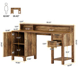 Tribesigns 55" Wood Executive Desk, Farmhouse Computer Desk with Drawers and Cabinet, Rustic Office Desk with Hutch and Storage Shelves, Large Study Writing Table for Home Office, Brown Tribesigns