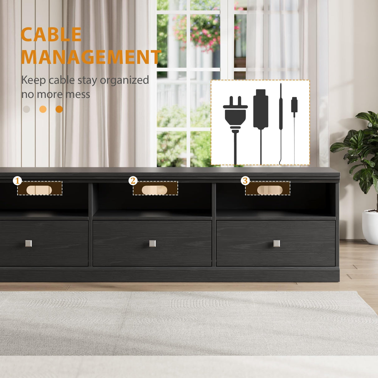 IDEALHOUSE 70in TV Stand for TVs up to 80", Mid Century Modern Entertainment Center with Storage Drawer and Open Shelves, TV Console Media Cabinet for Living Room, Bedroom, Black IDEALHOUSE