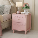 Anbuy Pink Nightstand Set of 2 with Petal Pattern, Modern Night Stand Set 2 with 2 Drawers for Bedroom, Side End Table Scalloped Bedside Night Tables with Solid Wood Legs Anbuy
