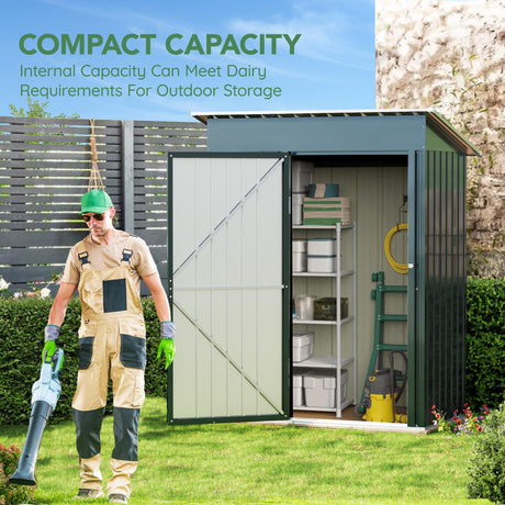 5x3FT Vertical Outdoor Steel Storage Shed with Floor Frame, Lockable Doors, Compact Metal Tool Shed for Garden, Backyard, Patio, Utility, and Bike Storage BreezZ