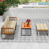 Tangkula 5 Piece Patio Furniture Set, Acacia Wood Sectional Set with Heavy-Duty Metal Frame, Comfy Seat & Back Cushions, Outdoor Wood Conversation Chair Set for Poolside, Porch, Backyard (Beige) Tangkula