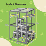 Linkhoo Large Wood Outdoor Catio Cat Enclosure with Weatherproof Roof and Food Bowl, Cat House Cage Playpen w/ 2 Jumping Platforms & 7 Napping Houses, Walk-in Kitty Kennel Indoor Condo Shelter, Grey LINKHOO