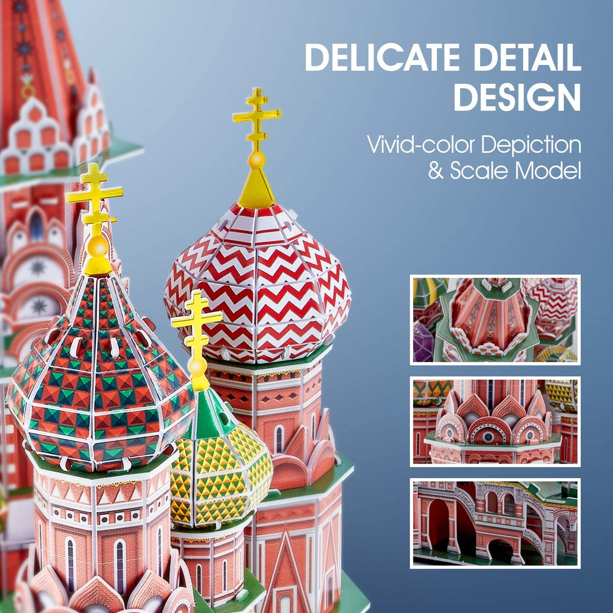 CubicFun LED Russia Cathedral 3D Puzzles for Adults Kids, St.Basil's Cathedral Architecture Building Church Model Kits Toys for Teens, 224 Pieces CubicFun