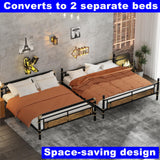 LEEKOUS Upgraded Version Thicken Metal Full XL Over Queen Bunk Bed, Best Industrial Style Heavy Duty Full Over Queen Size Bunk Bed, Convertible into 2 Beds Wood Board, Water Pipe Design for Adults LEEKOUS