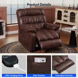 FLEXISPOT XL51 Dual OKIN Motor Power Lift Recliner Chair for Elderly, Lay Flat Sleeper Recliner with Massage & Heat, USB Ports, Faux Leather Reclining Sofa for Living Room Bedroom(Extra Large, Brown) FLEXISPOT