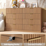 NOVAMAISON Fluted Dresser for Bedroom with 8 Drawer, 55” Wide Wooden Dresser Mid Century Chest of Drawers w/Gold Handle, Fluted Dressers TV Stand Closet Storage Organizer for Living Room, Natural Oak NOVAMAISON