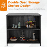 Patiomore 3-Piece Patio Outdoor Bar Set with Two Stools and Glass Top Table Patio Brown Wicker Furniture with Removable Cushions for Backyards, Porches, Gardens or Poolside Patiomore