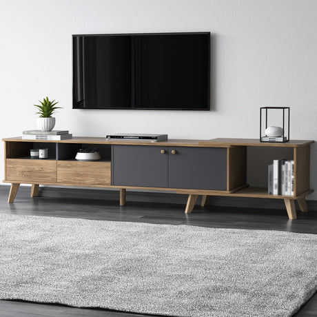 GlimBiz Extendable TV Stand, Mid Century Modern TV Stand for 55/60/65 inch TV, Farmhouse TV Stand, Entertainment Center with Storage, TV and Media Consol for Living Room GlimBiz