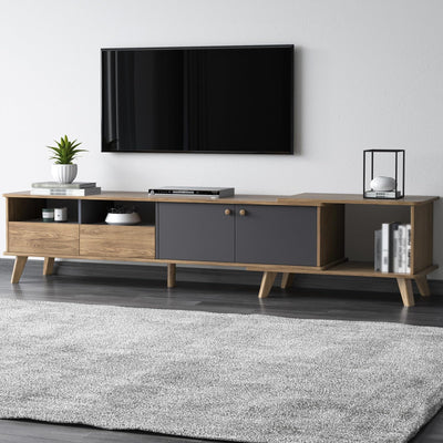 GlimBiz Extendable TV Stand, Mid Century Modern TV Stand for 55/60/65 inch TV, Farmhouse TV Stand, Entertainment Center with Storage, TV and Media Consol for Living Room