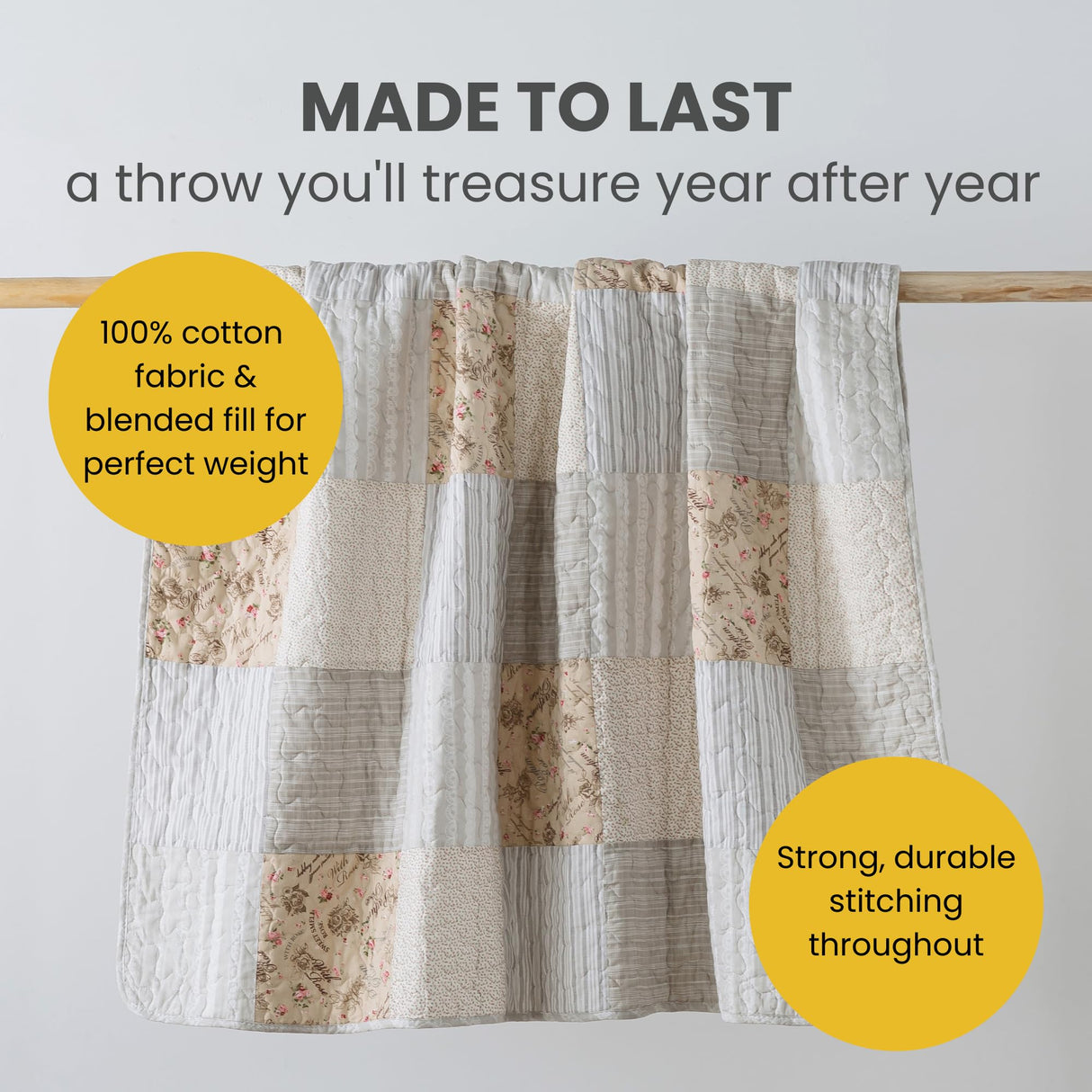 SLPR Cotton Quilted Throw Blanket, 50" x 60" Floral Farmhouse Patchwork Quilt, Shabby Chic Patchwork Throw Lap Quilt for Couch, Country Lane SLPR