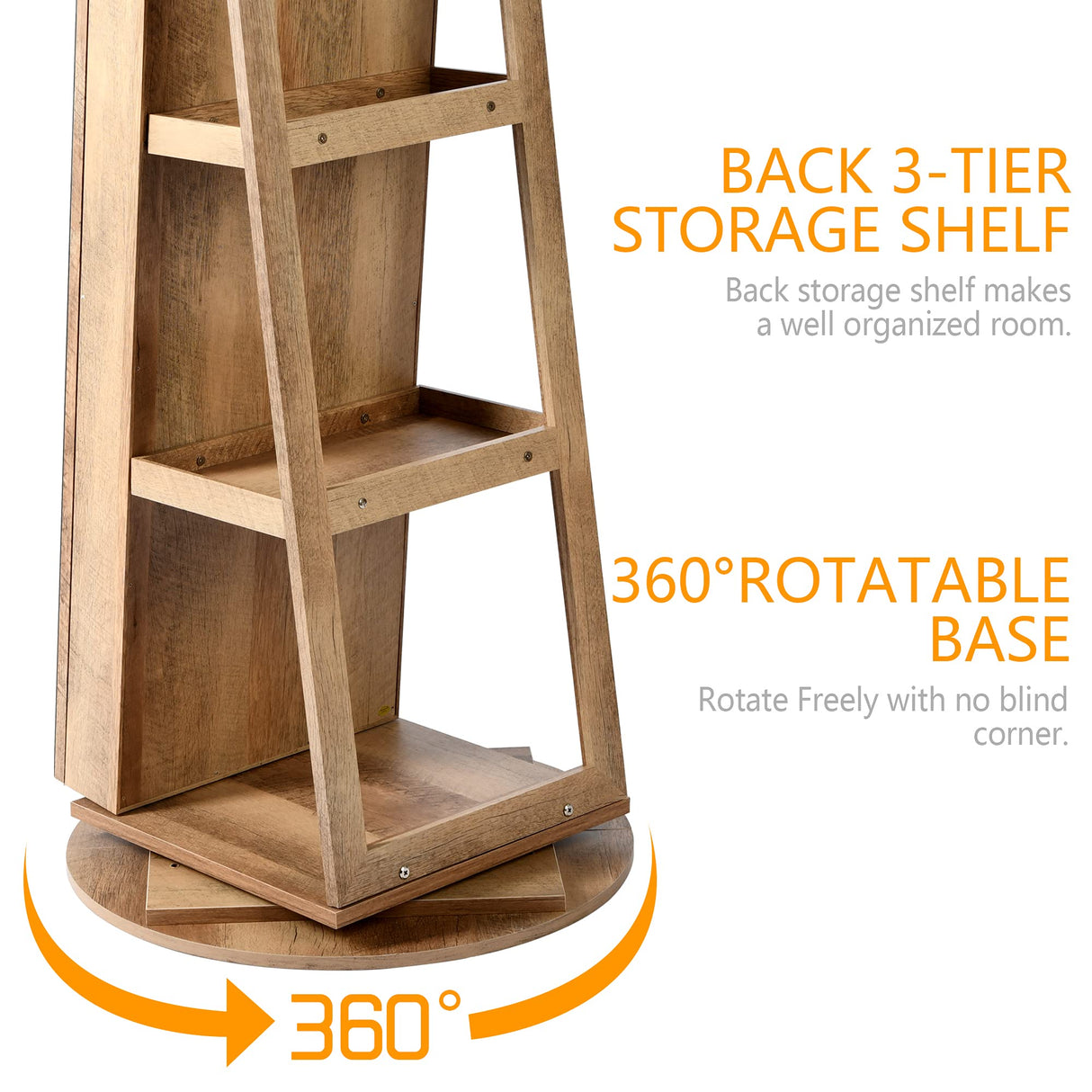 LVSOMT 360° Swivel Jewelry Cabinet with Full Length Mirror, 63" Large Jewelry Armoire Organizer, Lockable Mirror with Jewelry Storage, Floor Standing Mirror, Rear Storage Shelves LVSOMT