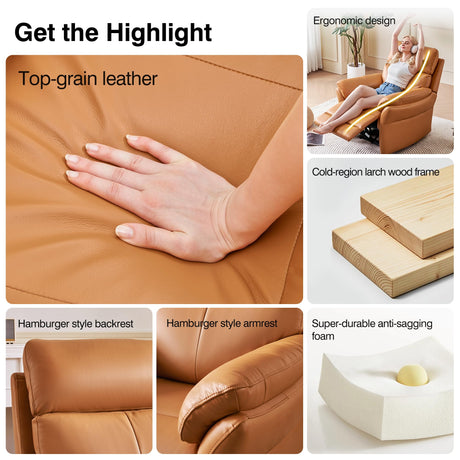 AIRSKY Genuine Leather Recliner Chair, Top Grain Leather, Italian Water-Washing Process, Wall Hugger Recliner Chair, for Living Room, Theater Seating, Bedroom. R1, Orangish Yellow AIRSKY