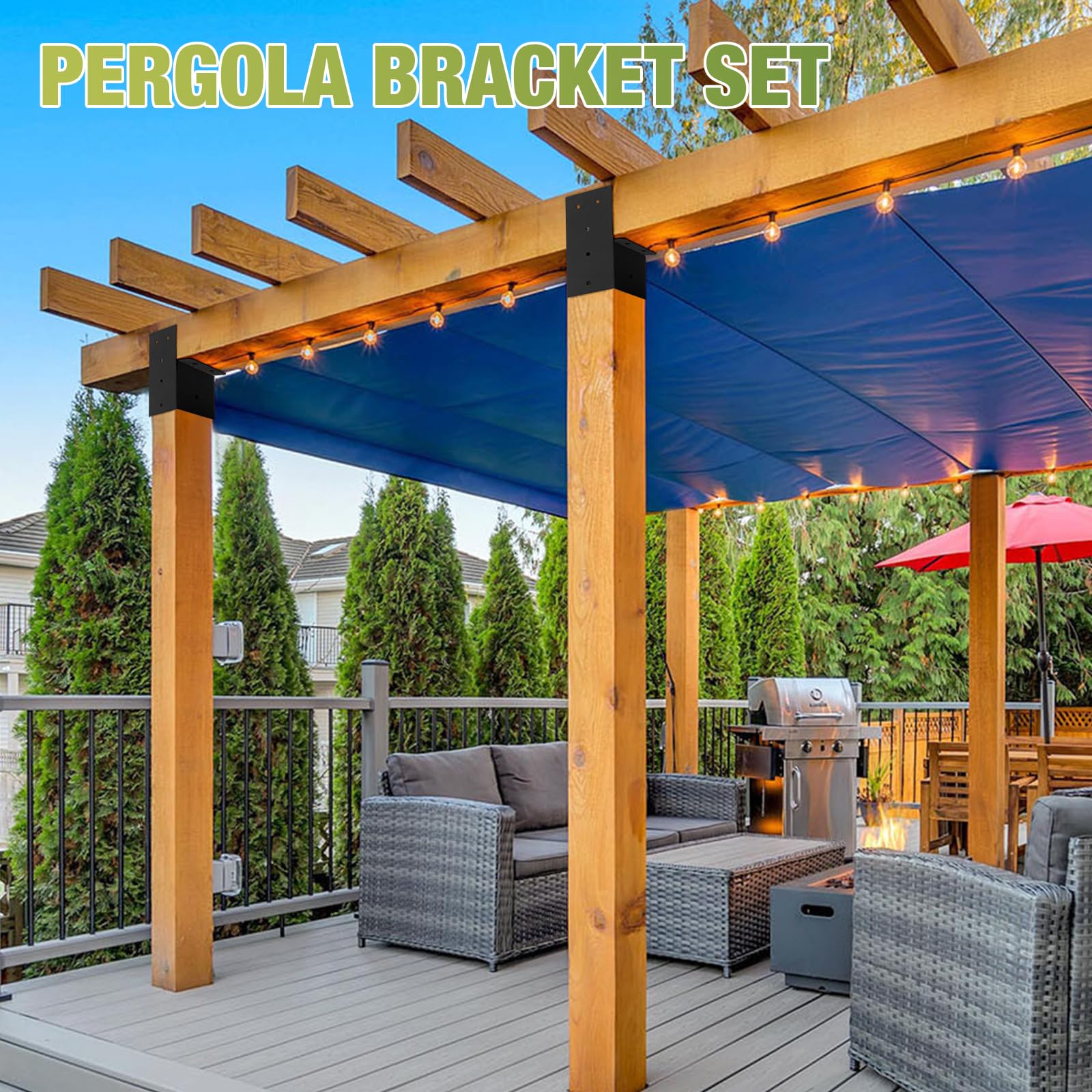 4 Pcs Pergola Brackets，4“x 4"(Actual 3.6 "x 3.6")Post Top Rafter Brackets,Gazebo Brackets Wall Mount Bracket Kit for Wood Posts Pergola Post Connector Or Deck Railing - WoodArtSupply