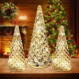 Christmas Decorations Indoor, YEAHOME Set of 3 Pre-lit Gold Glass Christmas Tree for Home Decor, Christmas Table Decorations Lighted Xmas Tree with Timer for Living Room Mantel Tabletop Party YEAHOME