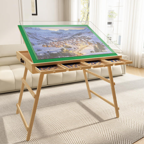 upvercy 3-in-1 Folding & Tilting & High Puzzle Board with 4 Drawers, 1500 Pieces 27.7" H Tall Puzzle Table with Protective Cover for Adults- 34" x 26" Wooden Puzzle Table with Legs upvercy