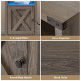 Hlivelood Farmhouse LED Nightstand Set of 2 with Charging Station, Rustic End Table with Barn Door & Storage Shelf, Bedside Table for Bedroom, Living Room, Grey Hlivelood
