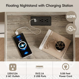 Grey Floating Nightstand Set of 2 with Charging Station and Drawer Small Bedside End Table with Outlet Modern Floating Night Stand for Bedroom Wood Wall Mounted Nightstands Set 2 Grey HOSEOKA