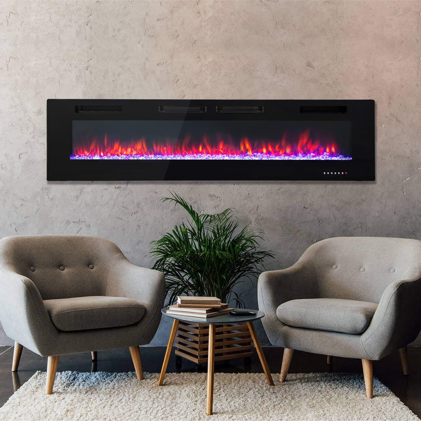 GREEN PARTY 72" Electric Fireplace Recessed/Wall Mounted Ultrathin 3.2" Fireplace Heater, Low Noise Linear Fireplace with Remote Control/Touch Screen, 8hrs Timer, Adjustable Flame & Bed Colors & Speed