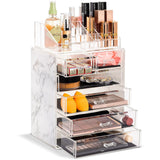 Sorbus Clear Cosmetic Makeup Organizer - Make Up & Jewelry Storage, Case & Display - Spacious Design - Great Holder for Dresser, Bathroom, Vanity & Countertop (4 Large, 2 Small Drawers - Marble Print) Sorbus