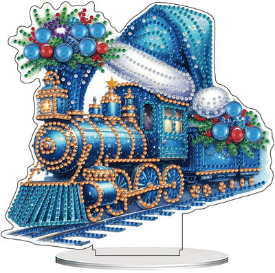 ZeeLionArt Tabletop Diamond Art Painting Kit for Adult,Christmas Train DIY Special Shaped Rhinestone Desk Placement Ornament,Home Stand Up Gem Painting Craft Kit,Gift,Double Sided.