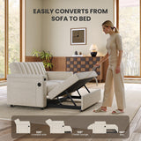 Amada 3 in 1 Sleeper Sofa Bed,Pull Out Couch with Side Table, Convertible Loveseat with Adjustable Backrest,Chaise Lounge with USB Ports & Side Pockets for Living Room, 69'' Pull Out Sofa Bed(Beige) AMADA HOMEFURNISHING