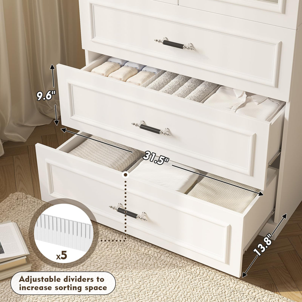 MEISSALIVVE Armoire Wardrobe Closet with 2 Door & 3 Drawers, 74.8" Large Wardrobe Cabinet with Hanging Rod, Freestanding Modern Bedroom Armoire Storage Cabinet, White MEISSALIVVE