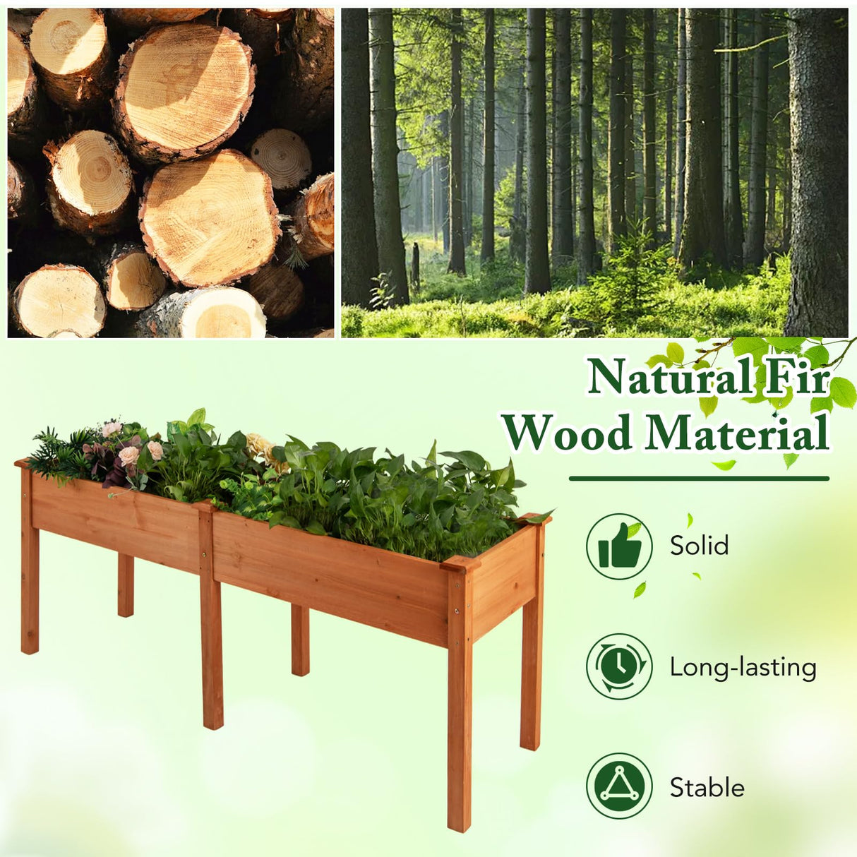 Toolsempire Raised Garden Bed with Legs, Elevated Planter Box with Divider & 8 Drainage Holes, Fir Wood Garden Box for Vegetables, Flowers, Fruits & Herbs (Brown Yellow) Toolsempire