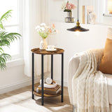 HOOBRO Side Table, Round Sofa Couch Table with Storage Shelf, 2-Tier Industrial End Table, Stable Metal Frame, Wooden Look Accent Table for Small Spaces, Living Room, Bedroom, Rustic Brown BF58BZ01G1 HOOBRO