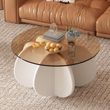 Glass Coffee Table, Mid Century Modern Design, 31.5'' Modern Round Tempered Glass Coffee Tables for Living Room, Cocktail Table for Small Space Home Office. (White + Brown) Yaruifnt