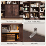 Spurgehom 70" Tall Bookshelves and Bookcases with Doors Large Bookshelf with Drawers, Farmhouse Bookcase with Storage Cabinet, Standing Display Storage Bookshelf for Home Office, Brown Spurgehom