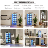 Storage Cabinet with Doors Adjustable Shelves - 65" White Tall Kitchen Pantry Organizer with Metal Handle/LED Lights/Human Sensor - 5 Tier Display Bookcase for Bedroom Living Room Office Dystler