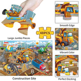 Jadeso 48 Pieces Jumbo Floor Puzzles for Kids ages 3-5, Puzzle for Kid Ages 4-6, Construction Site Jigsaw Large Puzzles, Children Learning Preschool Educational Toys, Great Gift for Kids 4-8 Years Old Jadeso