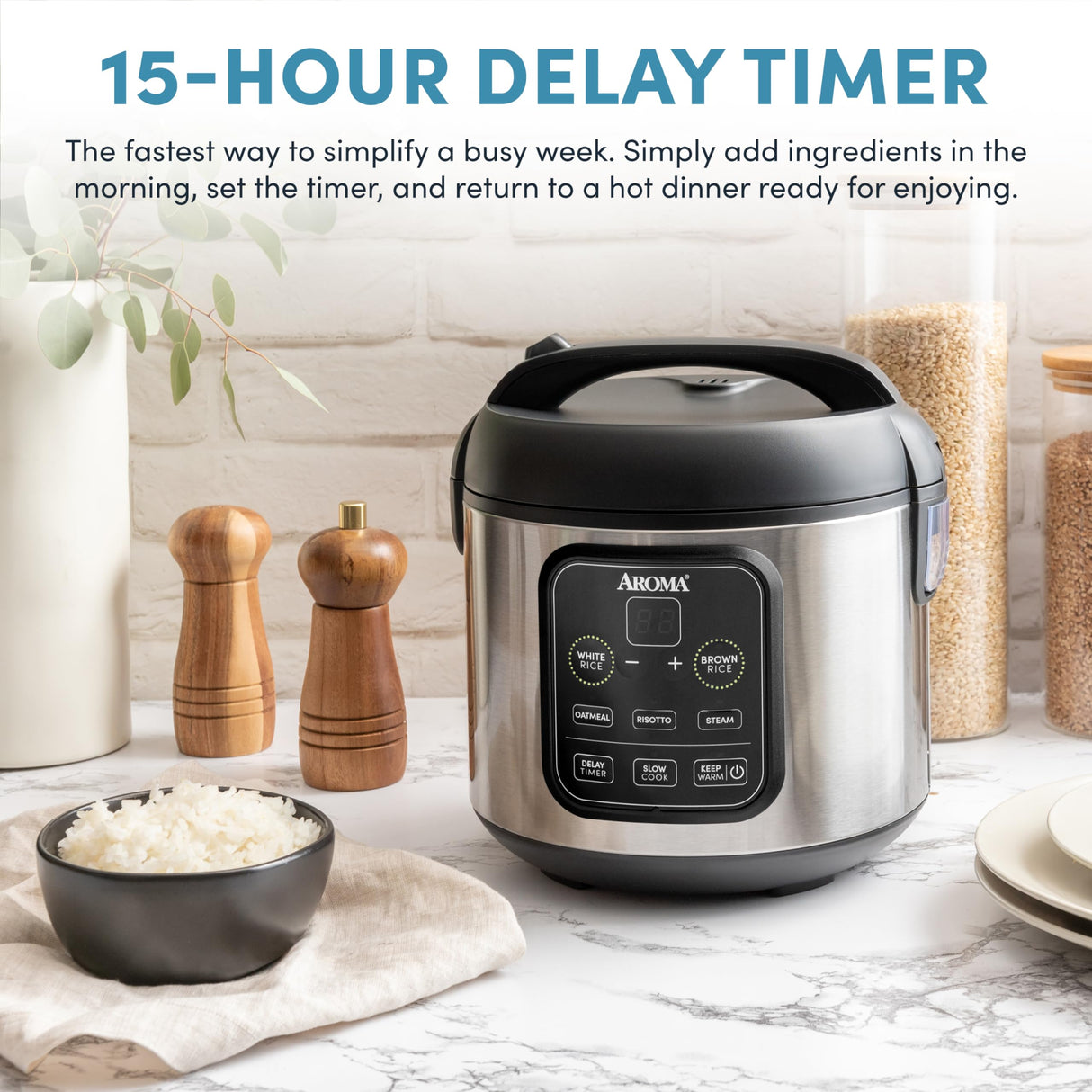 Aroma Housewares ARC-994SB Rice & Grain Cooker Slow Cook, Steam, Oatmeal, Risotto, 8-cup cooked/4-cup uncooked/2Qt, Stainless Steel AROMA