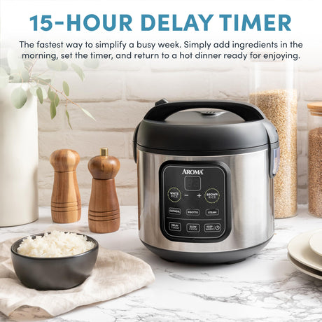Aroma Housewares ARC-994SB Rice & Grain Cooker Slow Cook, Steam, Oatmeal, Risotto, 8-cup cooked/4-cup uncooked/2Qt, Stainless Steel AROMA