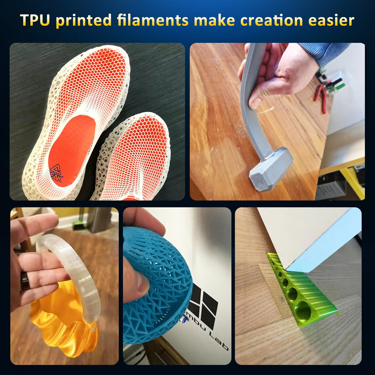 CCTREE TPU Filament 1.75mm, 1kg Spool (2.2 lbs), Flexible 3D Printer Filament, Shore Hardness 95A, High Elasticity & Impact Resistance, Dimensional Accuracy ±0.03mm, Blue CCTREE