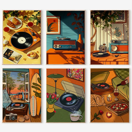 cupmod 6 Packs Vintage Music Paint by Numbers Kit for Adults,Retro Funny Adults Paint by Number Kits on Canvas Without Frame,Easy Acrylic Oil Painting by Numbers Kit for Home Wall Decor 9.8x13.8inch cupmod