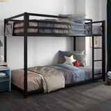 DHP Miles Low Metal Bunk Bed Frame for Kids, With Built-in Ladder, High Guardrail and Metal Slats, Floor Bed Bottom Bunk, No Boxspring Required, For Small Spaces, Twin-Over-Twin, Black DHP