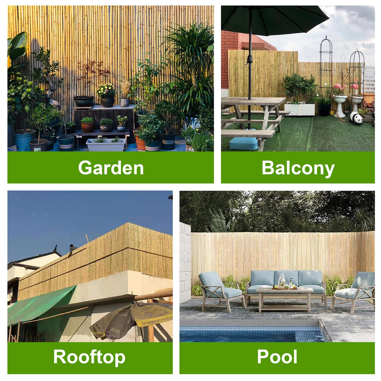 Bamboo Fence 4 ft H x 8 ft L x 0.75 in D, Natural Bamboo Privacy Screen 4 Feet High, Outdoor Or Indoor Divider Decorative Fence Rolls for Patio, Balcony, Garden and Border Pool BSMOULFA