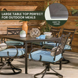 Hanover Montclair 7-Piece Outdoor Dining Set with 6 Swivel Rockers, Ocean Blue Cushions and Stamped Steel Rectangular Dining Table, Patio Dining Set for 6, Premium All-Weather Patio Furniture for Deck Hanover