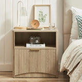 Evermagin Fluted Nightstand Set of 2, Natural Oak Bedside Table with Drawer and Storage, Wood Night Stand Mid Century Modern, Large End Table for Bedroom Evermagin